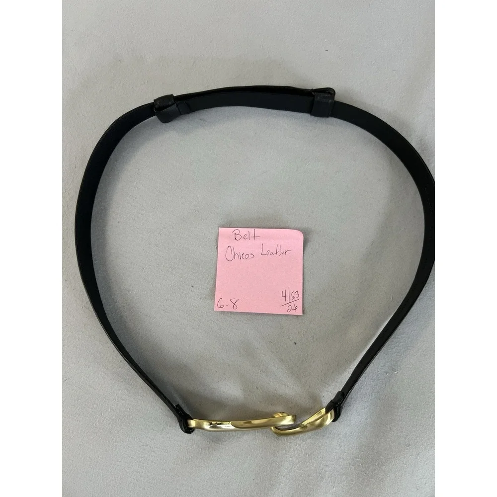 Chico's Womens Black M/L Adjustable Gold Tone‎ Claw Buckle Leather Belt